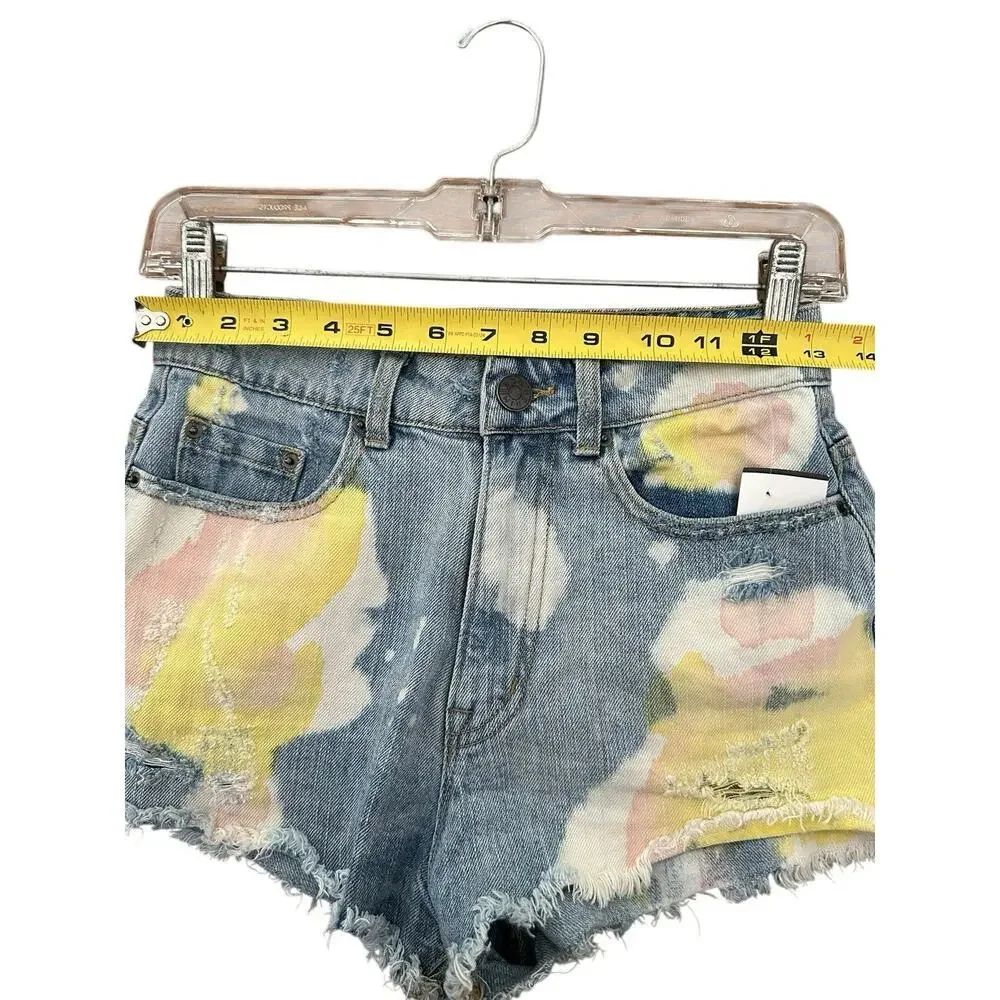 BDG Urban Outfitters High Rise Distress Dree Cheeky Shorts Size 25W Blue Jean